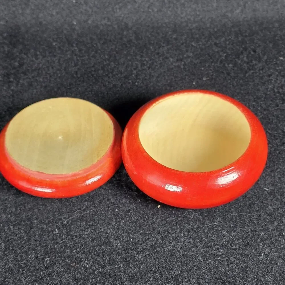 Vintage Polish Red Wooden Hand Carved Detailed Round Trinket Box 3x1.5 Inches